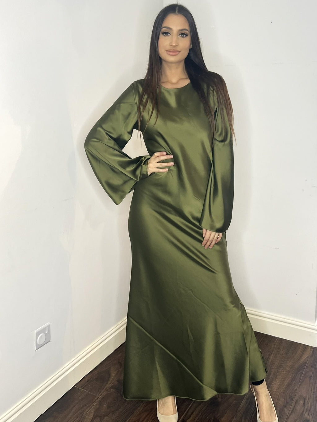 Petra Khaki Green Long Tiered Dress