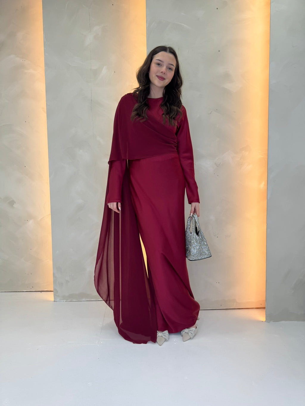 Fluid Cape Maxi Dress
