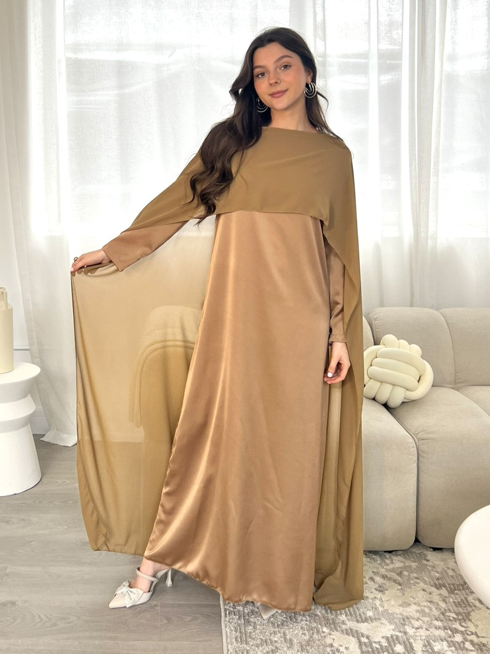 Women's Modest Maxi Tan Gold Brown Dress