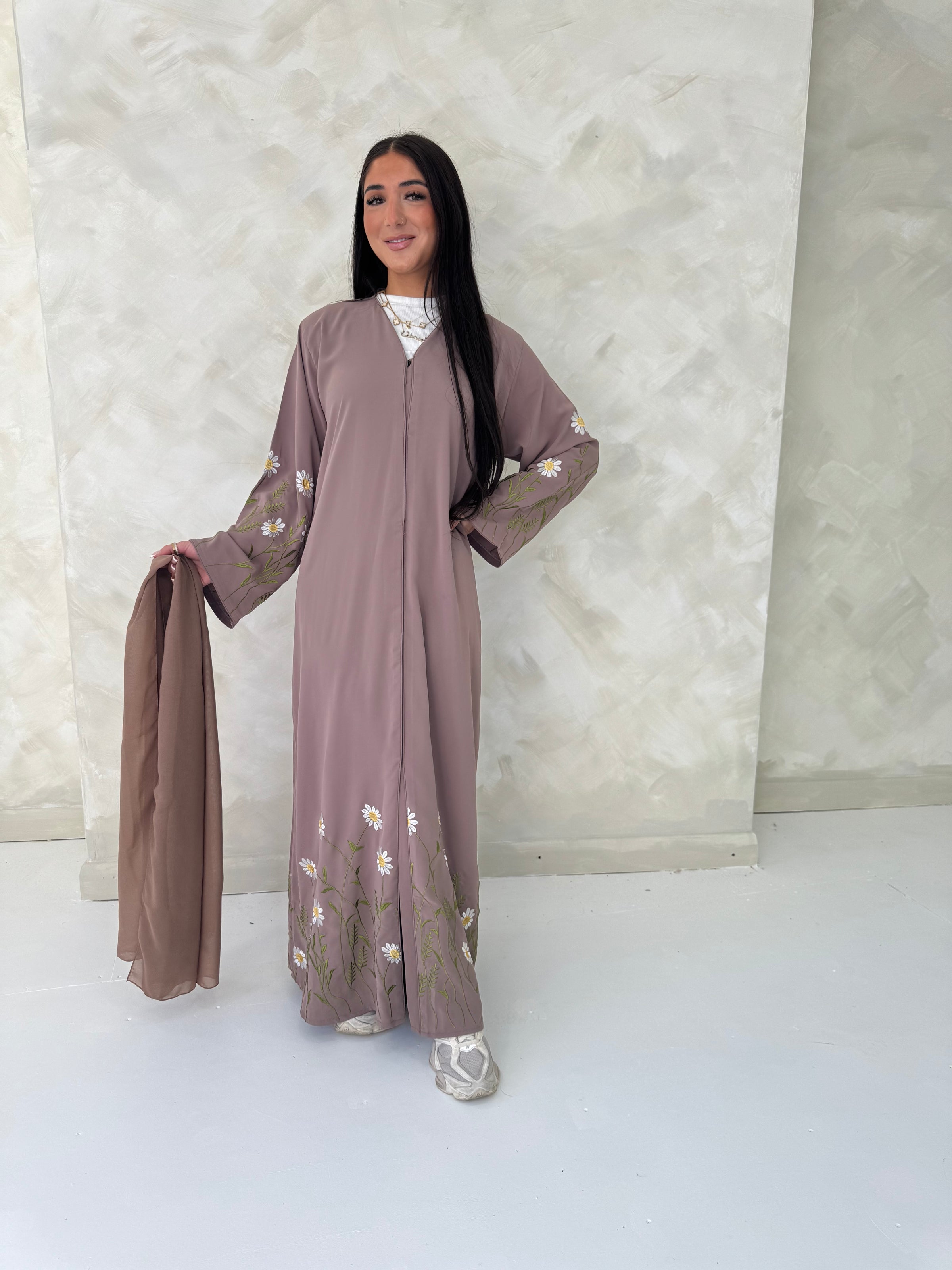 Floral Abaya Girls - Taupe