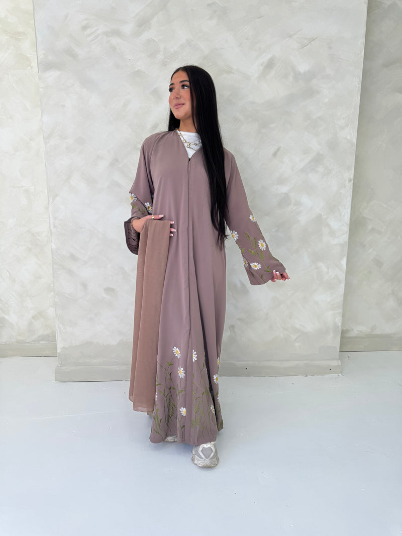 Floral Abaya Girls - Taupe