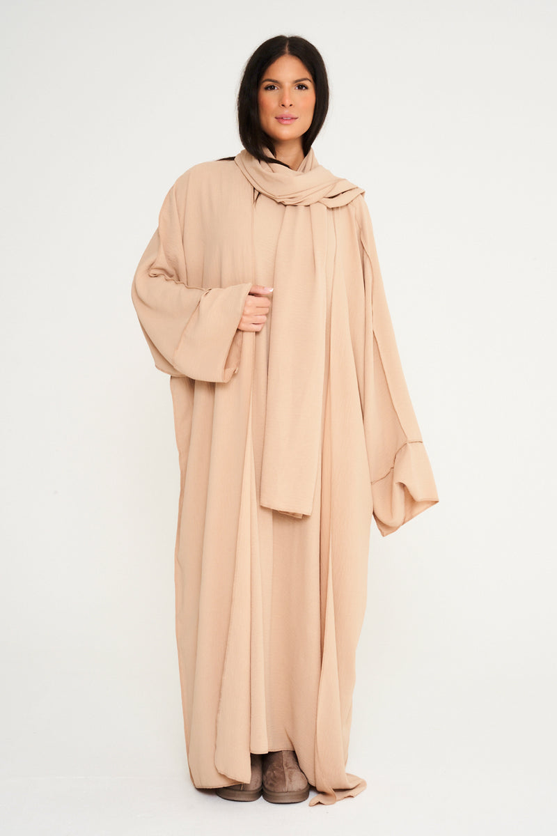 Three Piece Basic Abaya - Light Beige