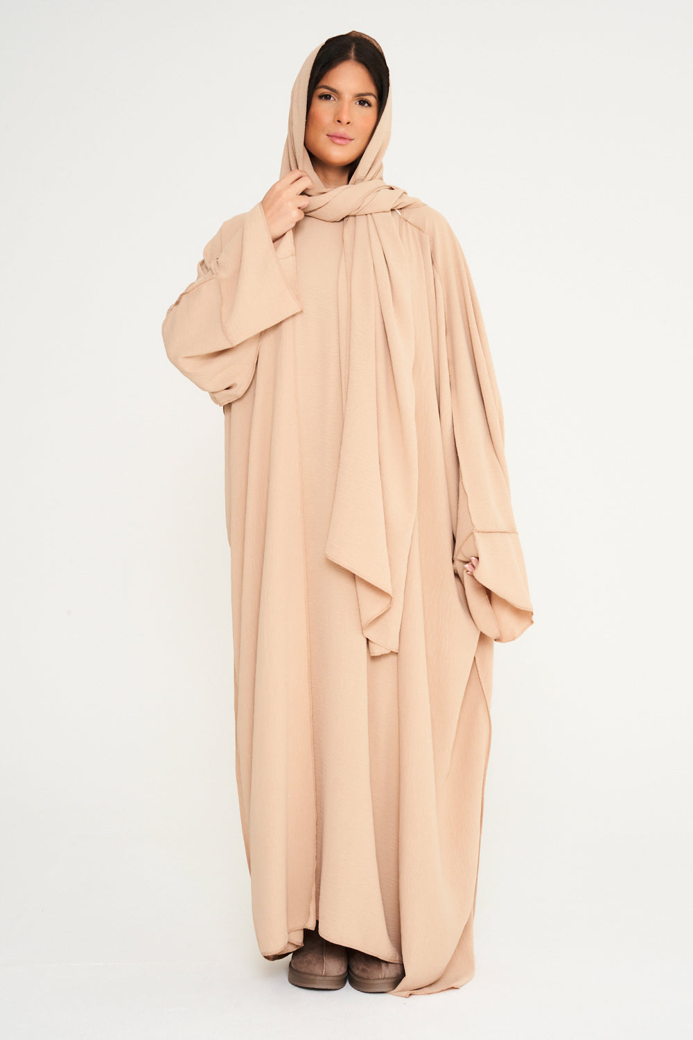 Three Piece Basic Abaya - Light Beige