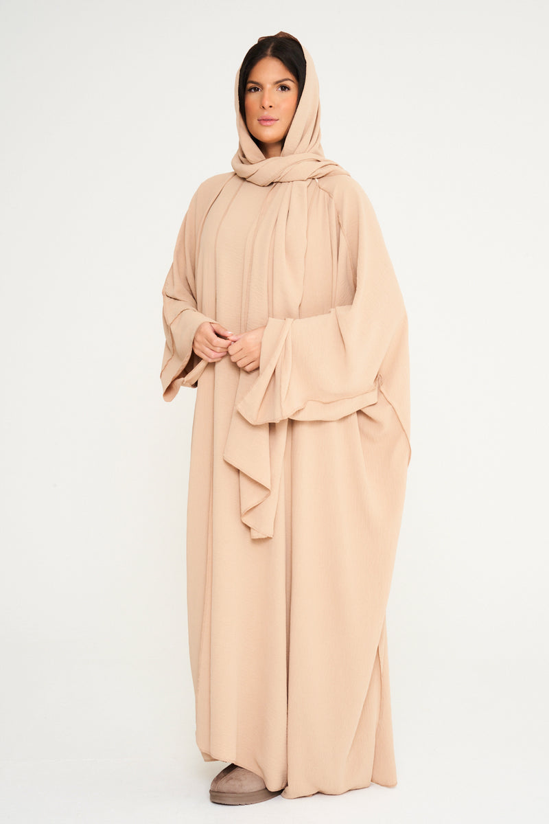 Three Piece Basic Abaya - Light Beige