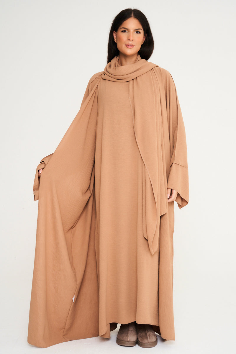 Three Piece Basic Abaya - Dark Beige