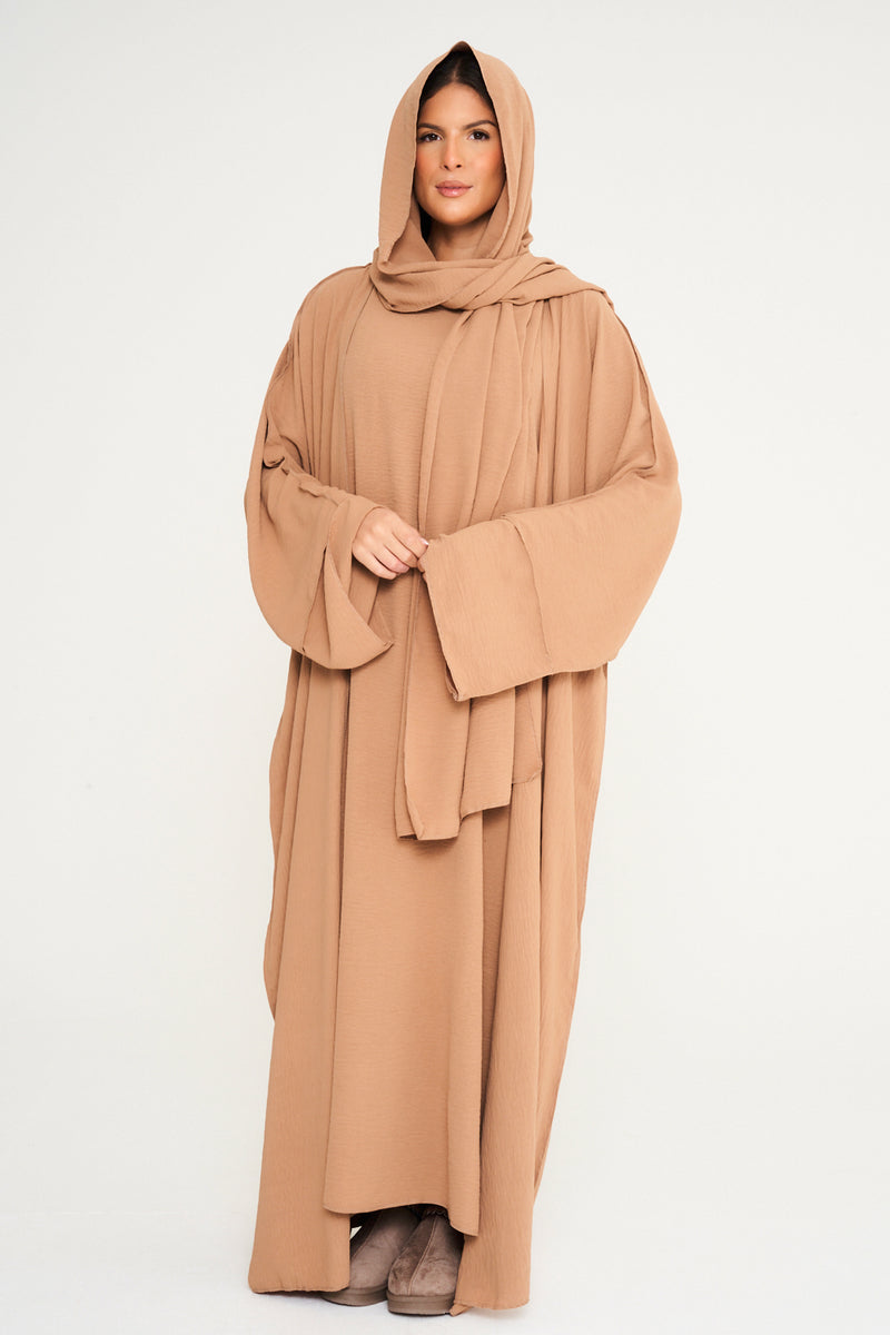 Three Piece Basic Abaya - Dark Beige