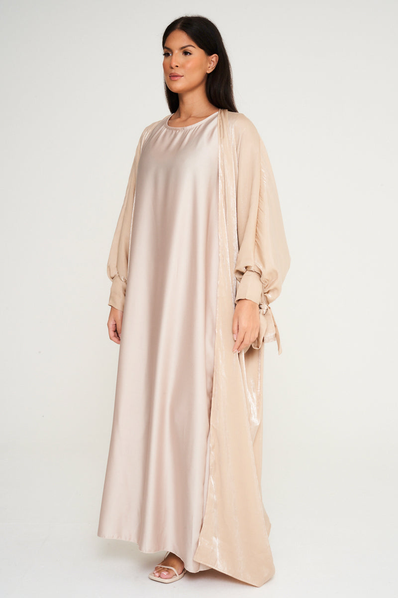 Shimmer Kimono Abaya - Champagne Cream