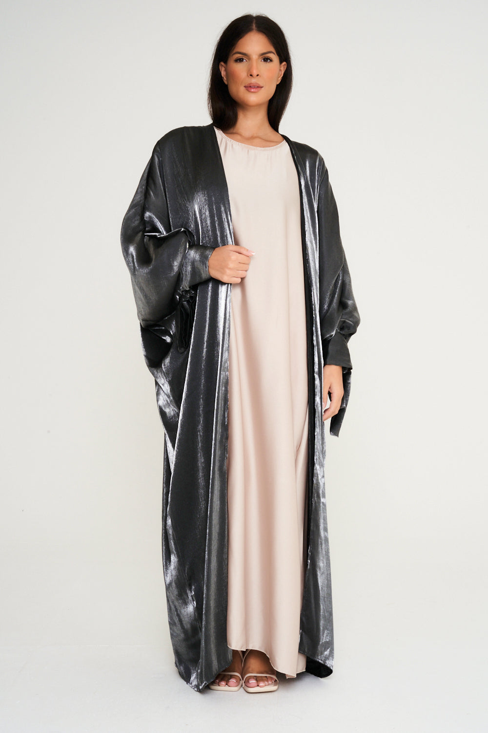 Shimmer Kimono Abaya - Silver Grey