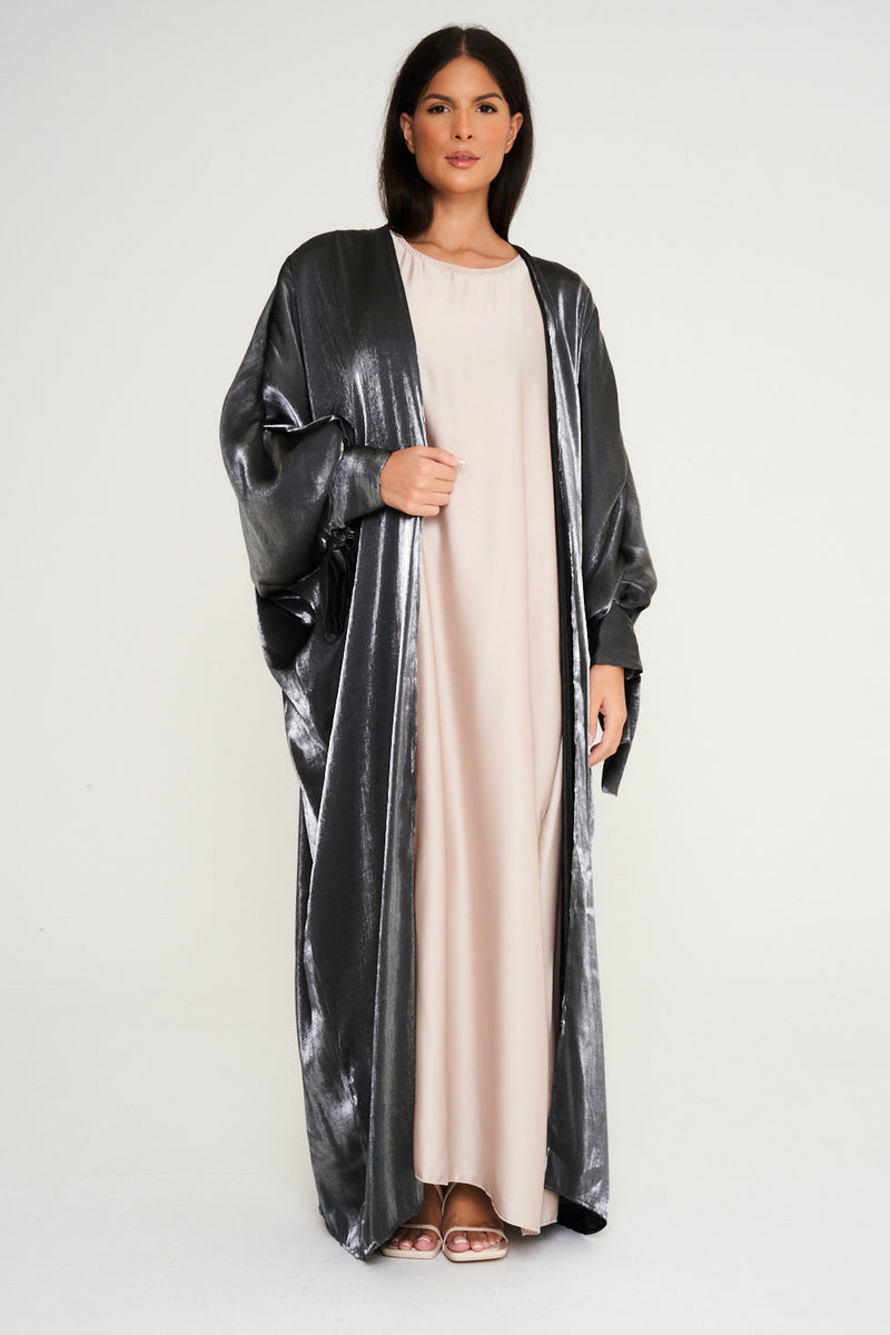 Shimmer Kimono Abaya - Silver Grey