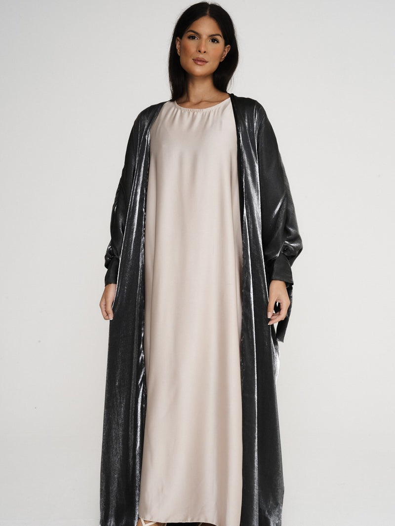 Shimmer Kimono Abaya - Silver Grey