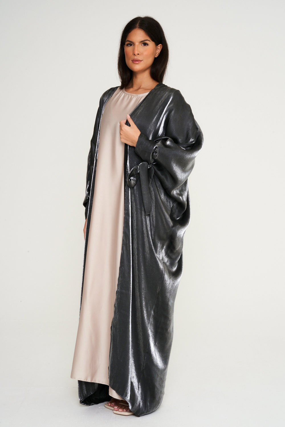 Shimmer Kimono Abaya - Silver Grey