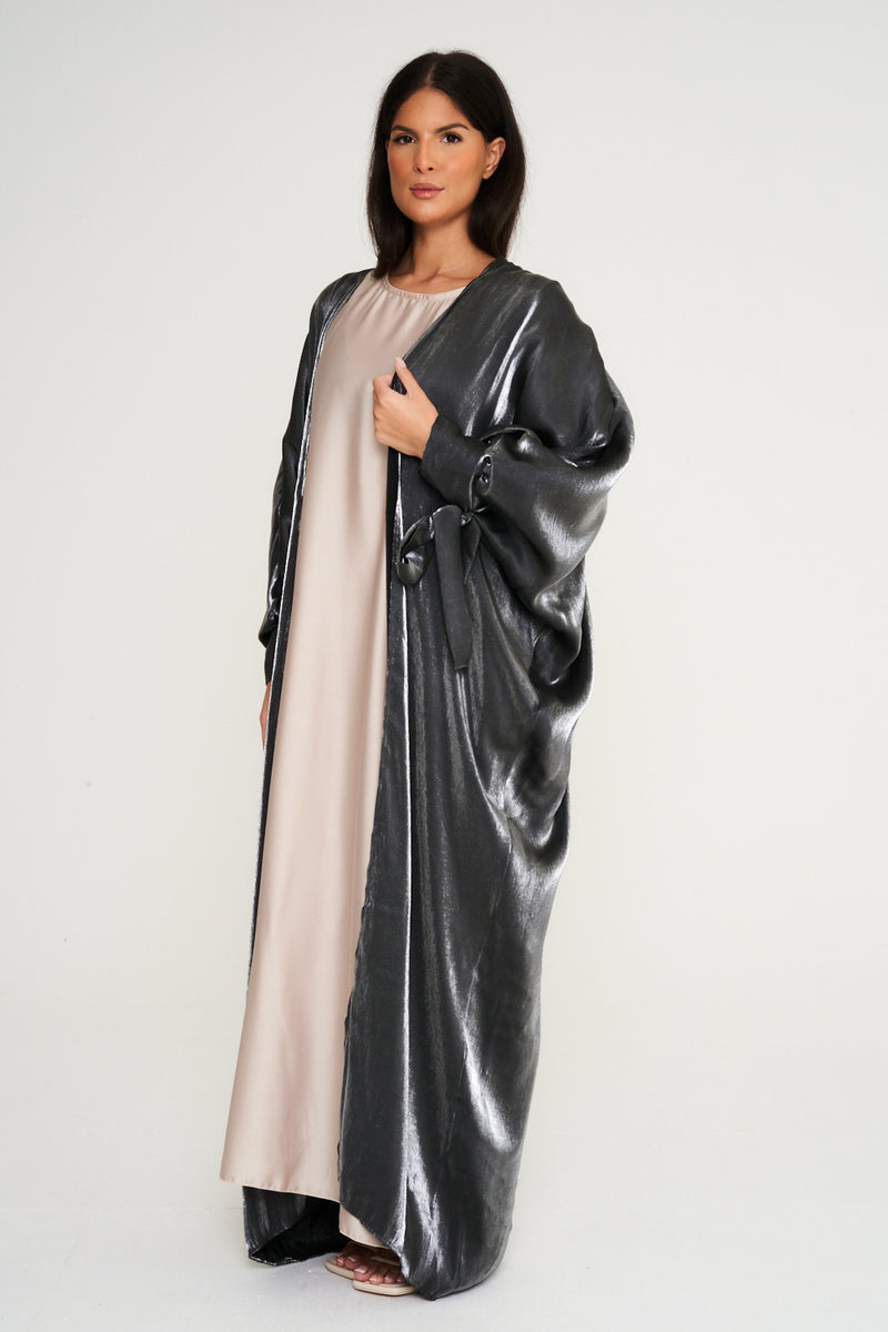 Shimmer Kimono Abaya - Silver Grey