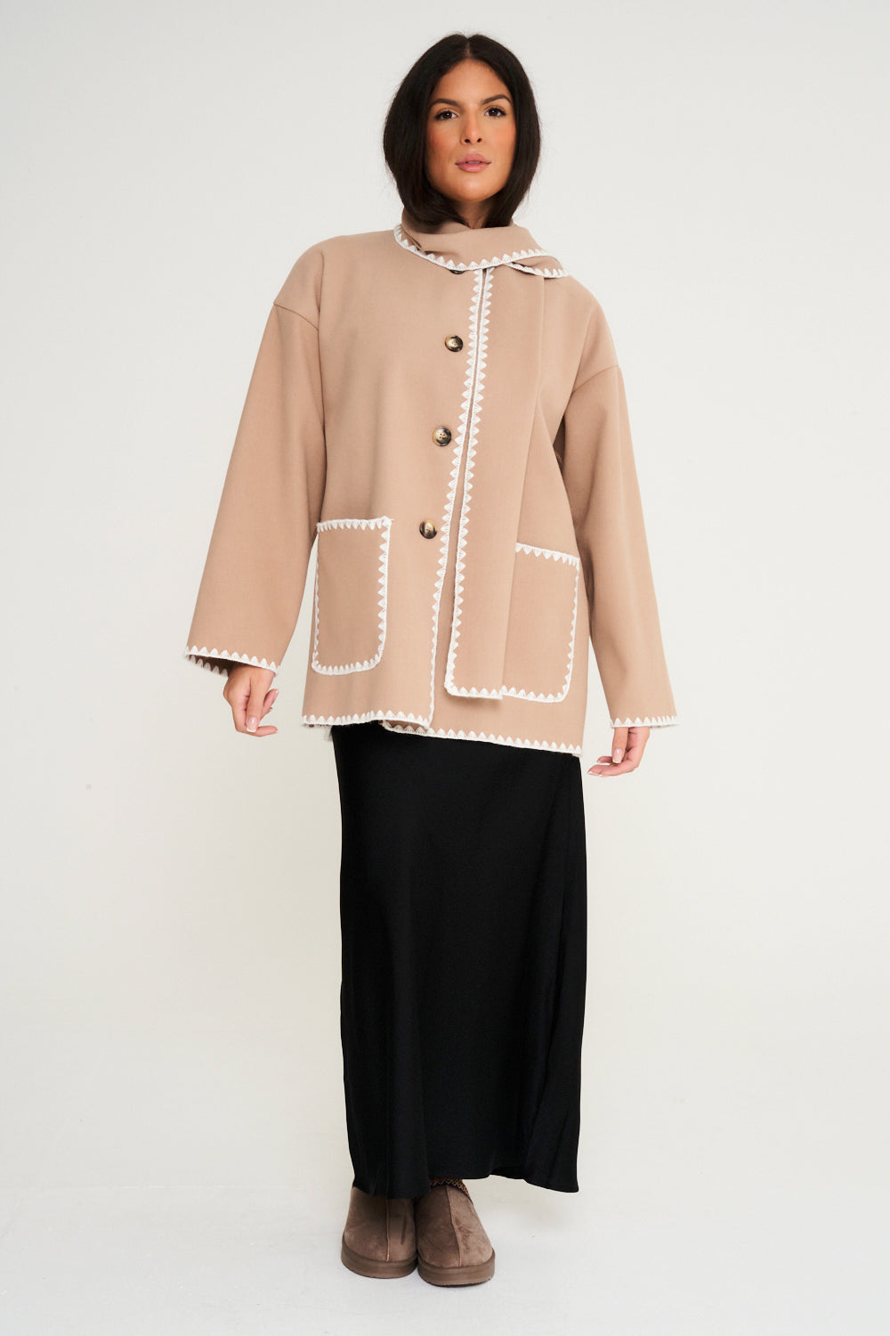 Nella Scarf Shacket - Beige