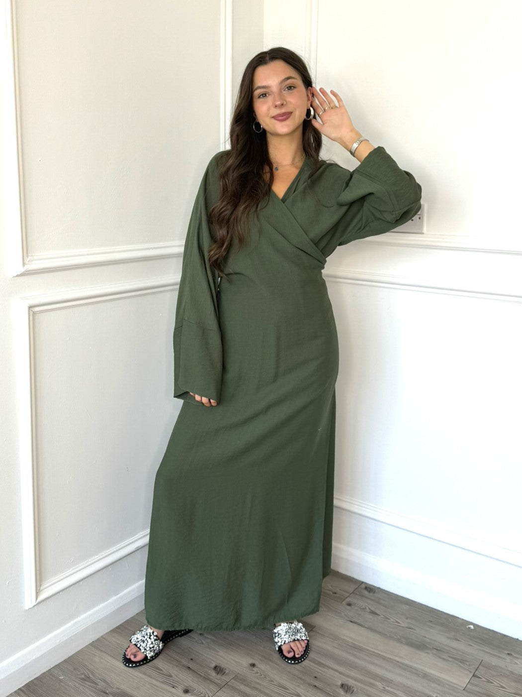 Khaki wrap dress hotsell