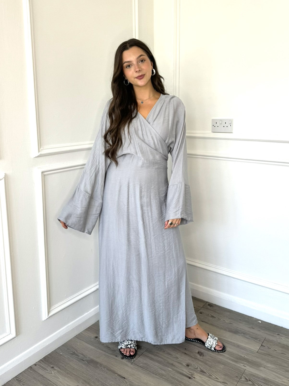 light grey wrap dress Linen dress Evelyn 4XL / Light gray
