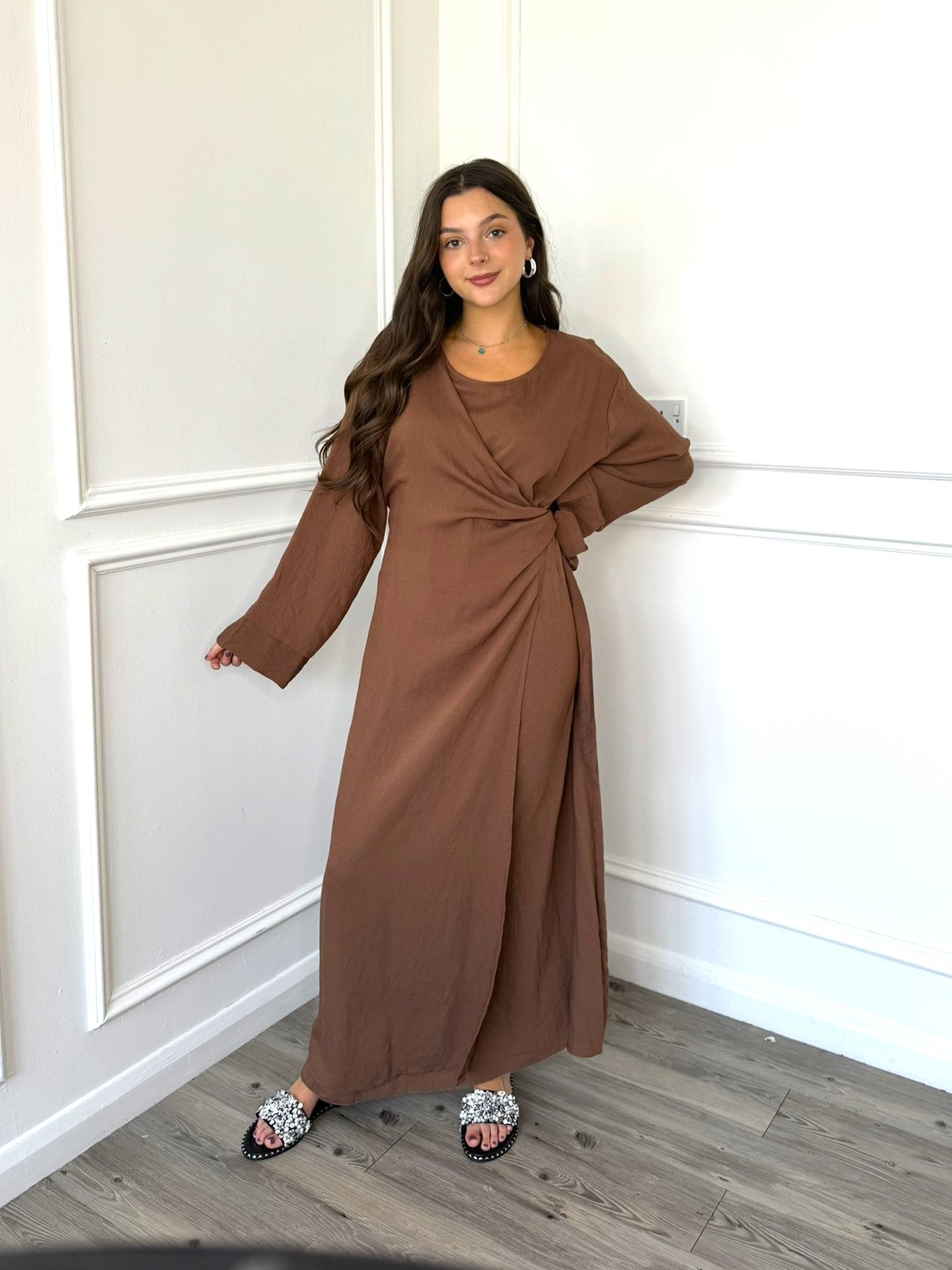 Side Tie Dress - Chocolate