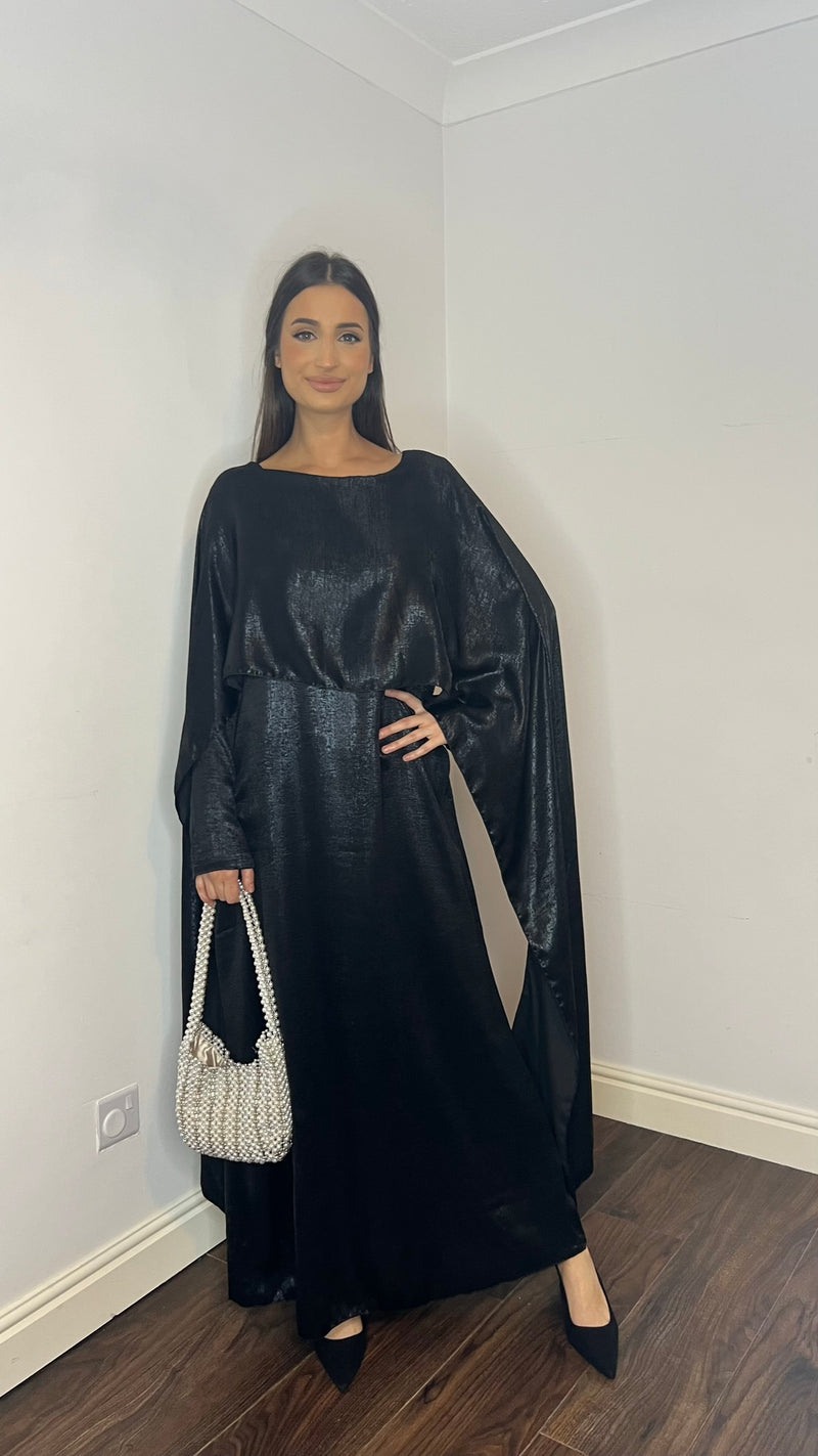 Siya Cape Dress - Black Shimmer