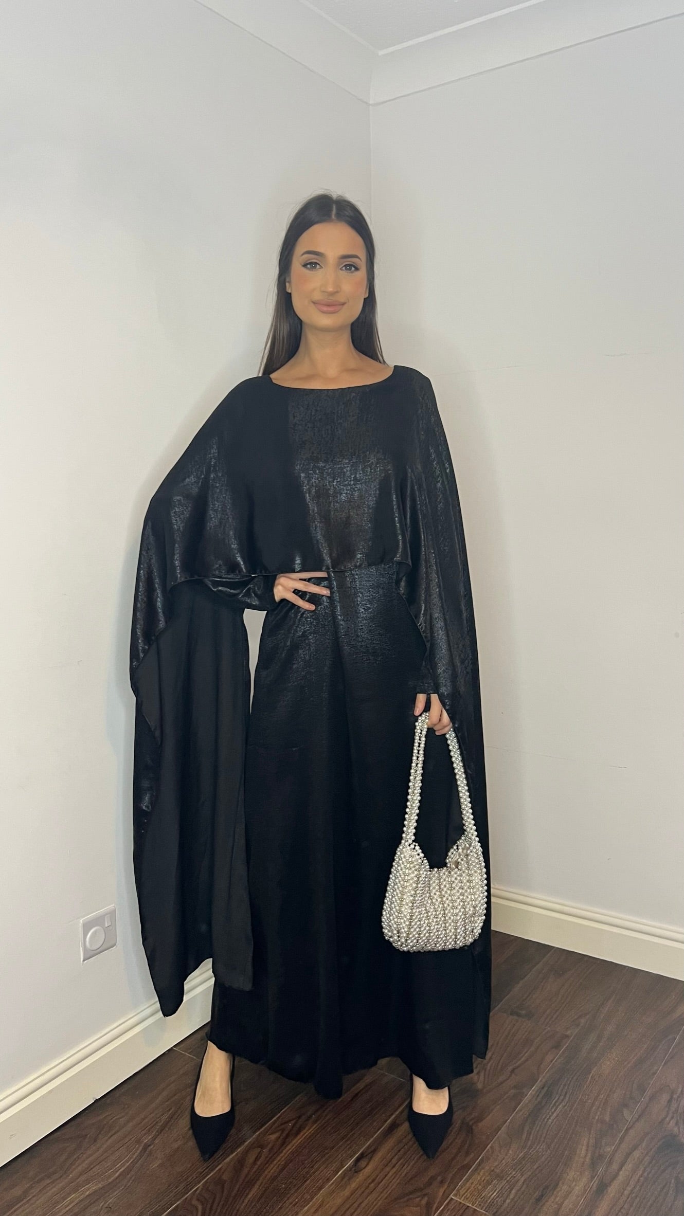 Siya Cape Dress - Black Shimmer