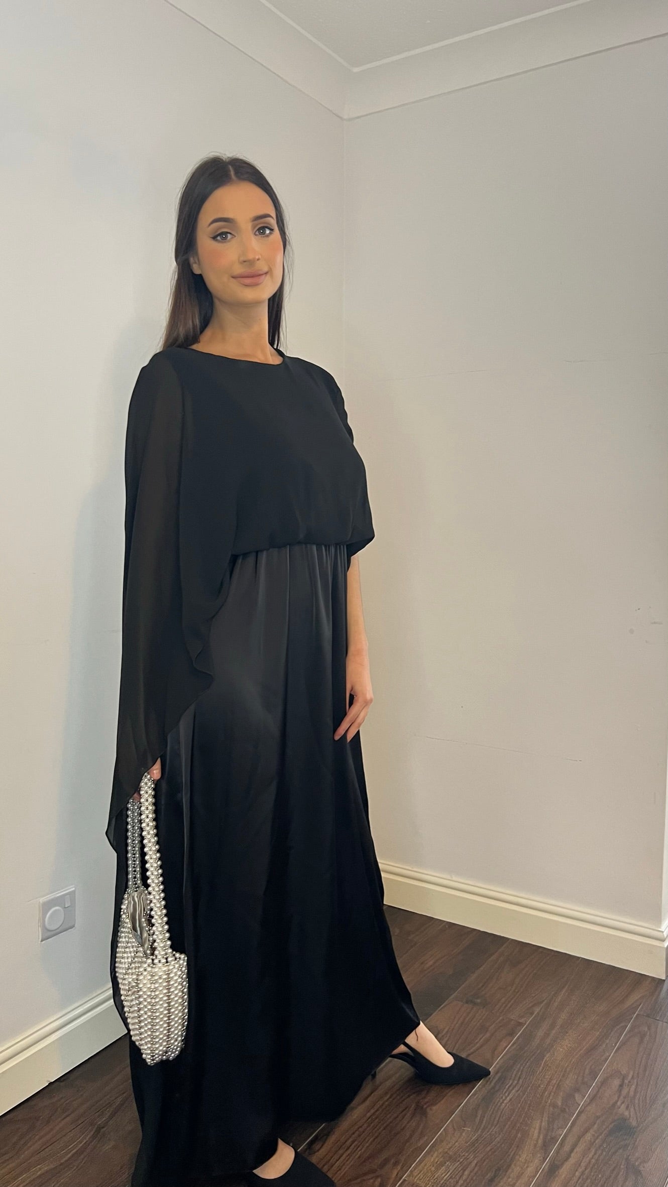 Maxi Formal Modest Cape Black Dress