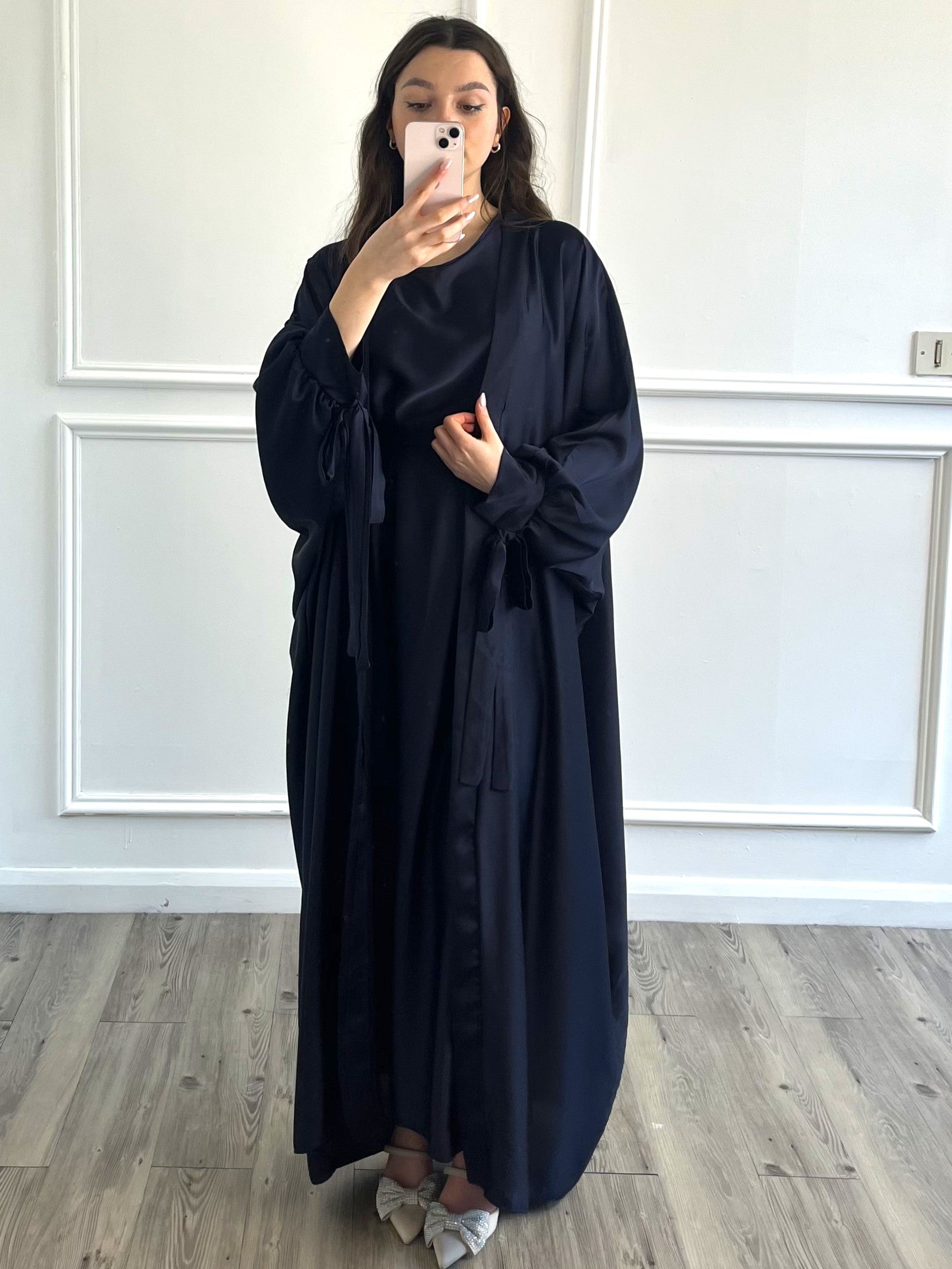 Satin Abaya - Navy