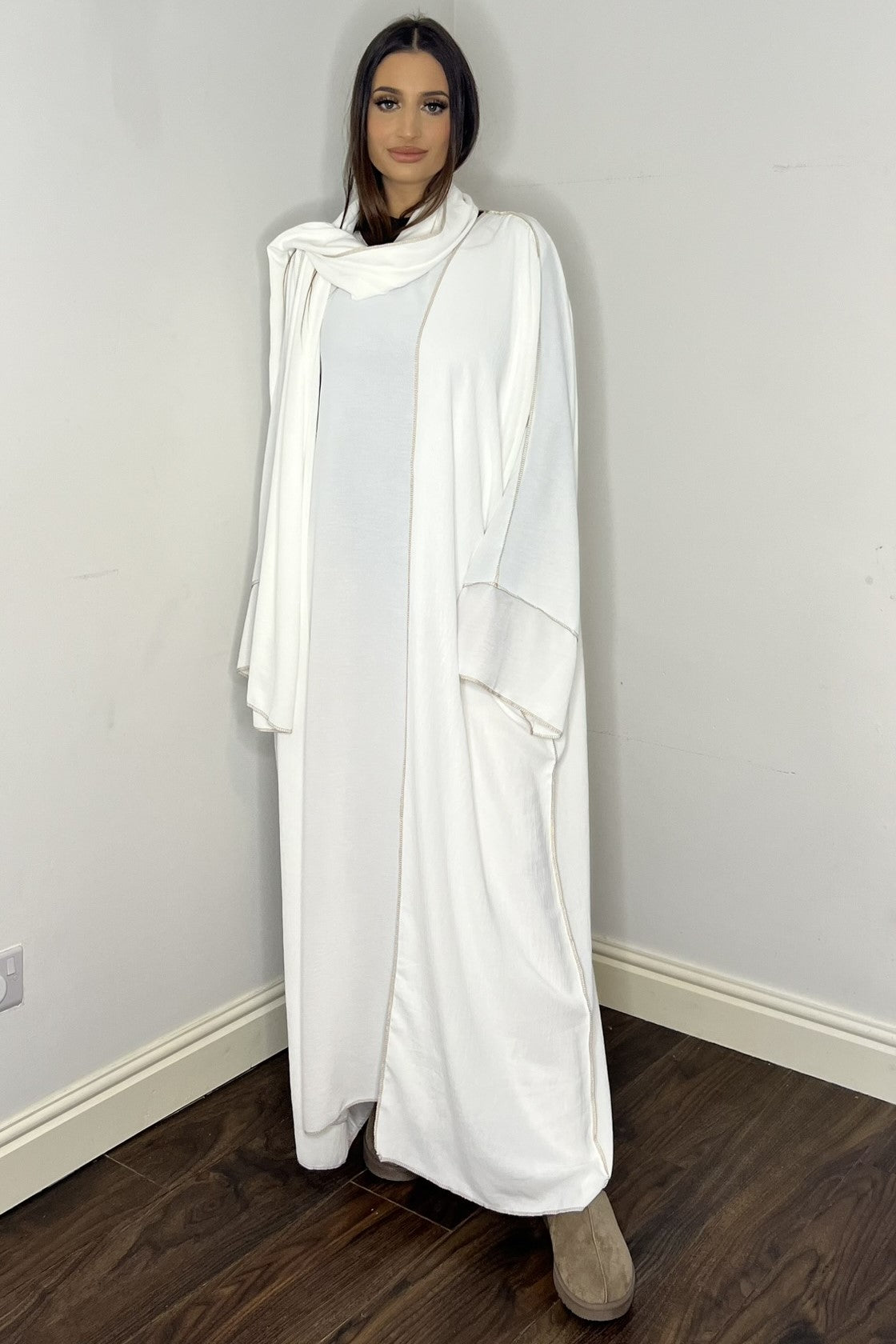 Three Piece Basic Abaya - White Three Piece Basic Abaya - White