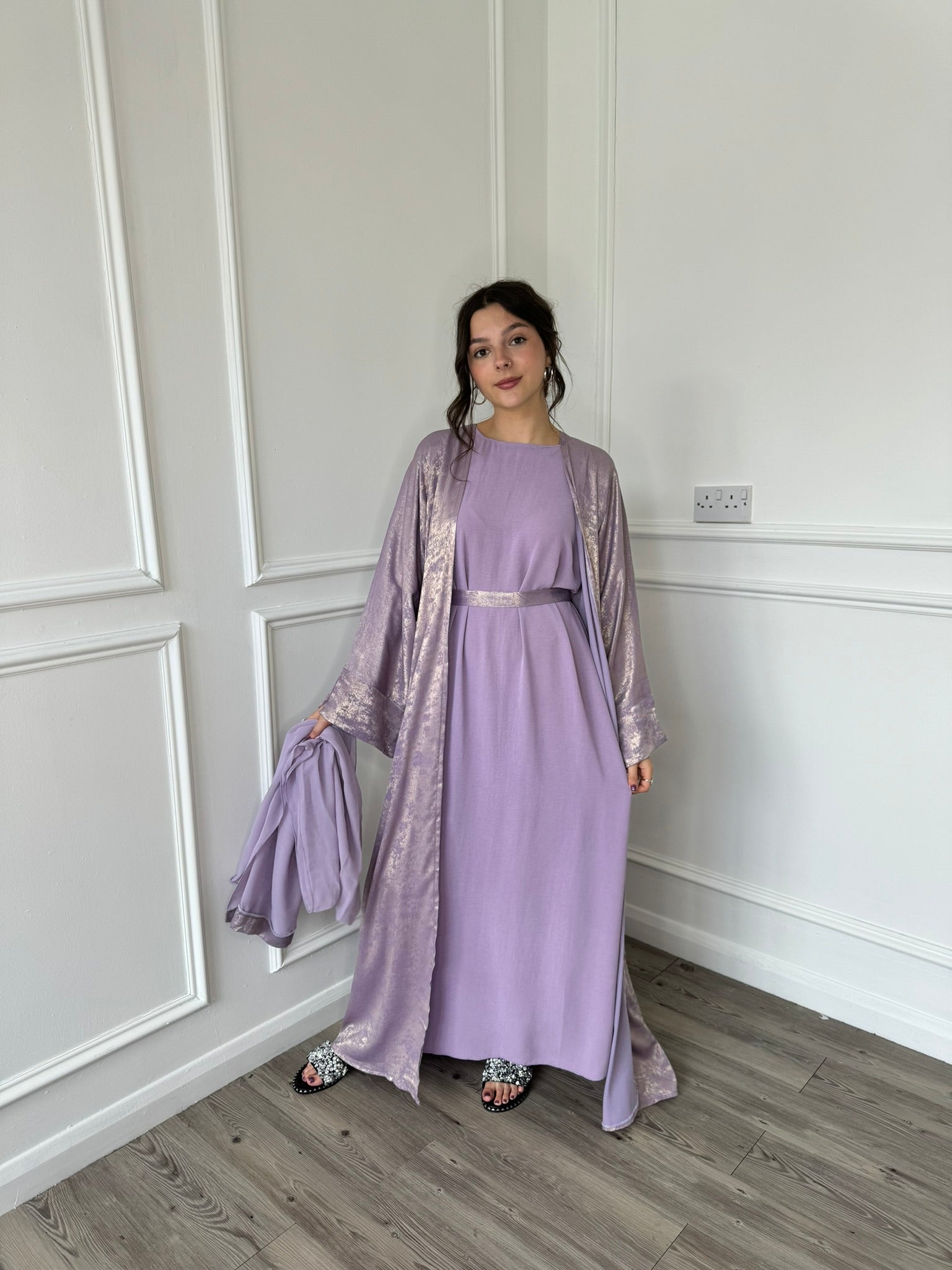 Freya Shimmer Abaya - Lilac/Gold