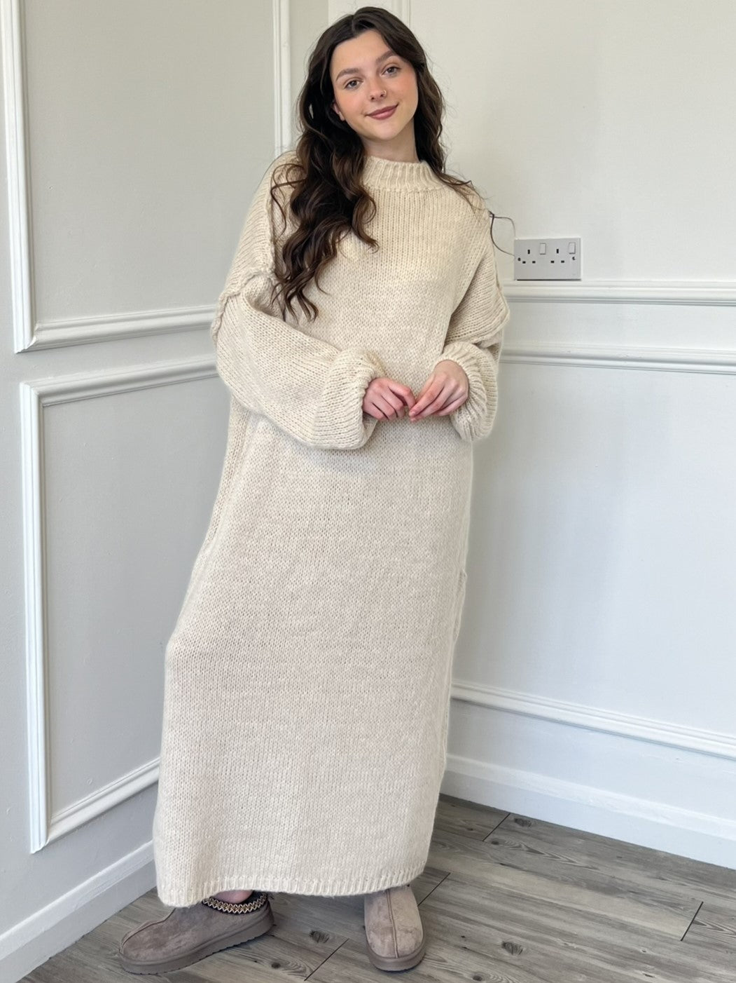 Women's Winter Cable Knit Maxi Sweater Dress - Long Sleeve Crew Neck (Size S) Women's Winter Cable Knit Maxi Sweater Dress - Long Sleeve Crew Neck (Size S)