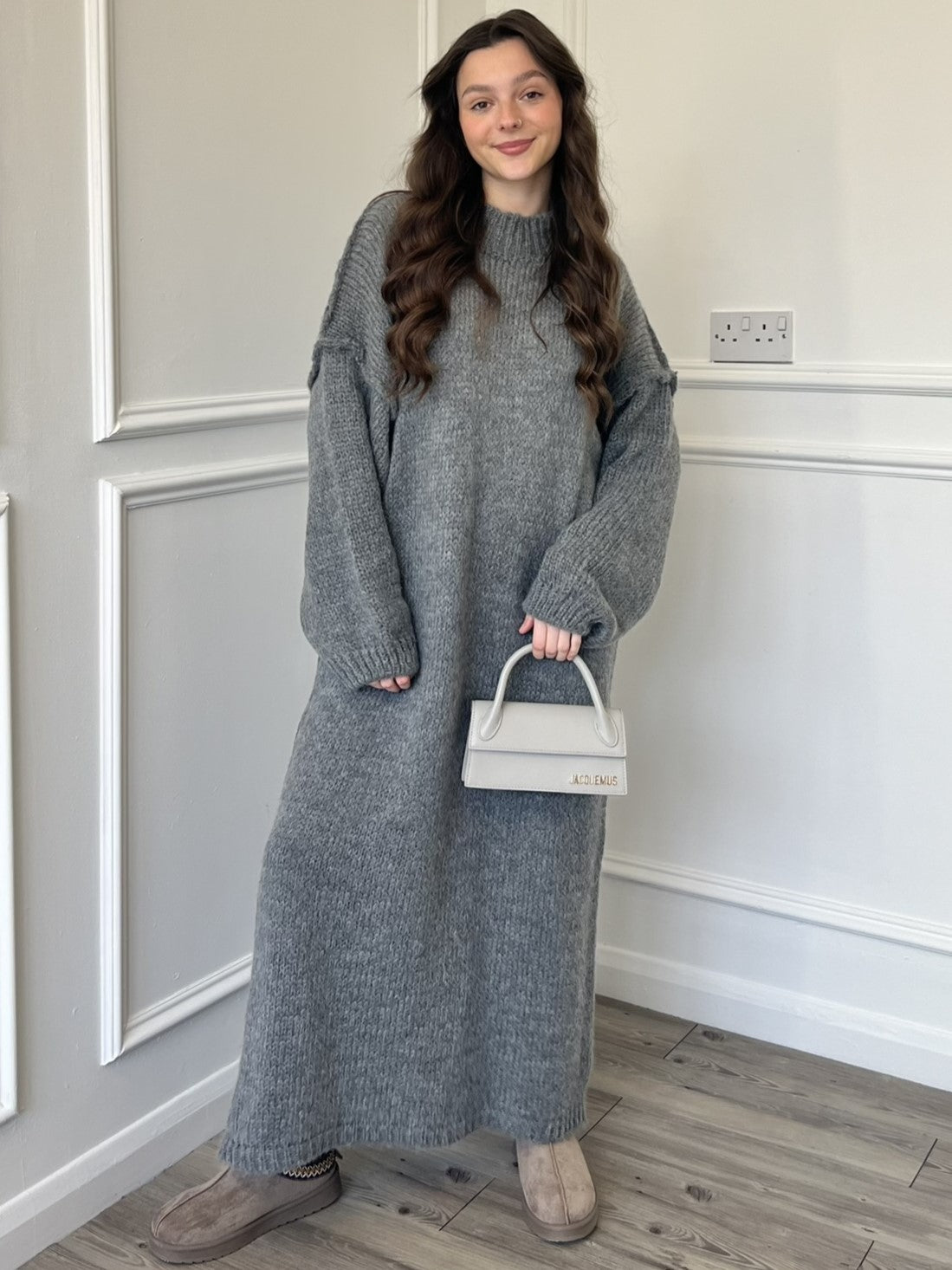 Women's Grey Maxi Knitted Mohair Jumper Dress| Modest Winter Outfits Femme Couture Women's Grey Maxi Knitted Mohair Jumper Dress| Modest Winter Outfits Femme Couture