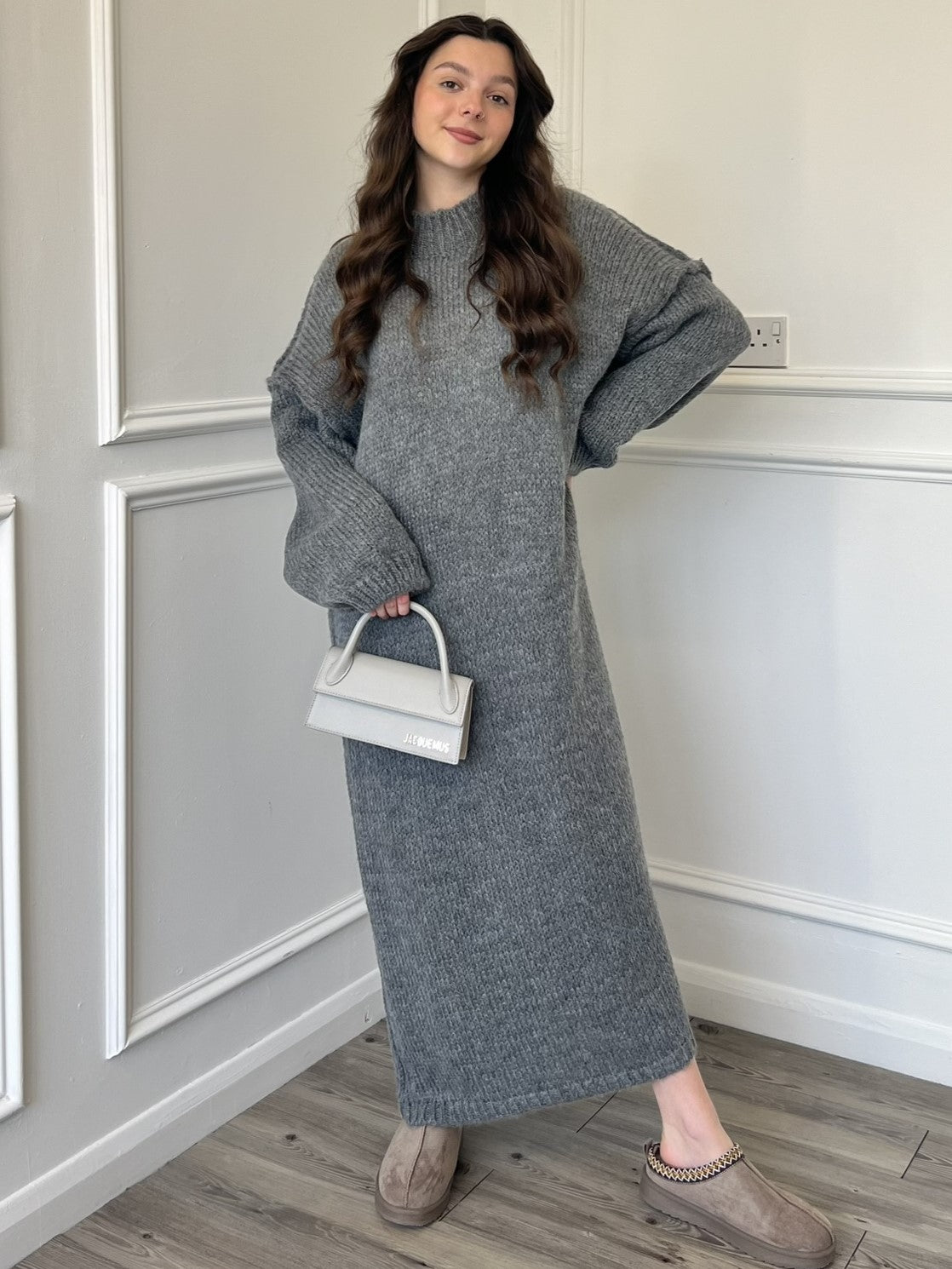 grey long jumper dress grey sweater dress outfit
