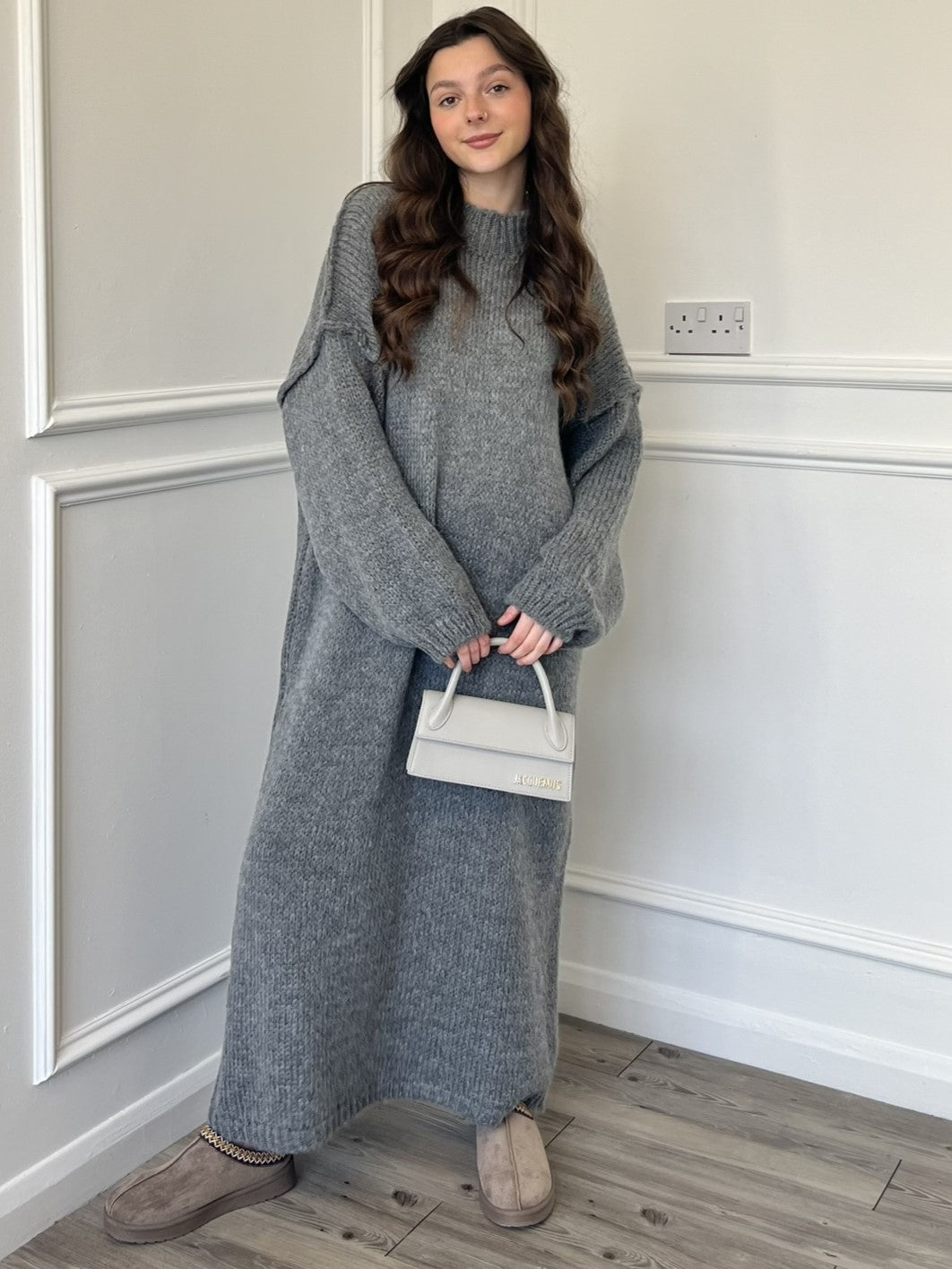 Women's Grey Maxi Knitted Mohair Jumper Dress| Modest Winter