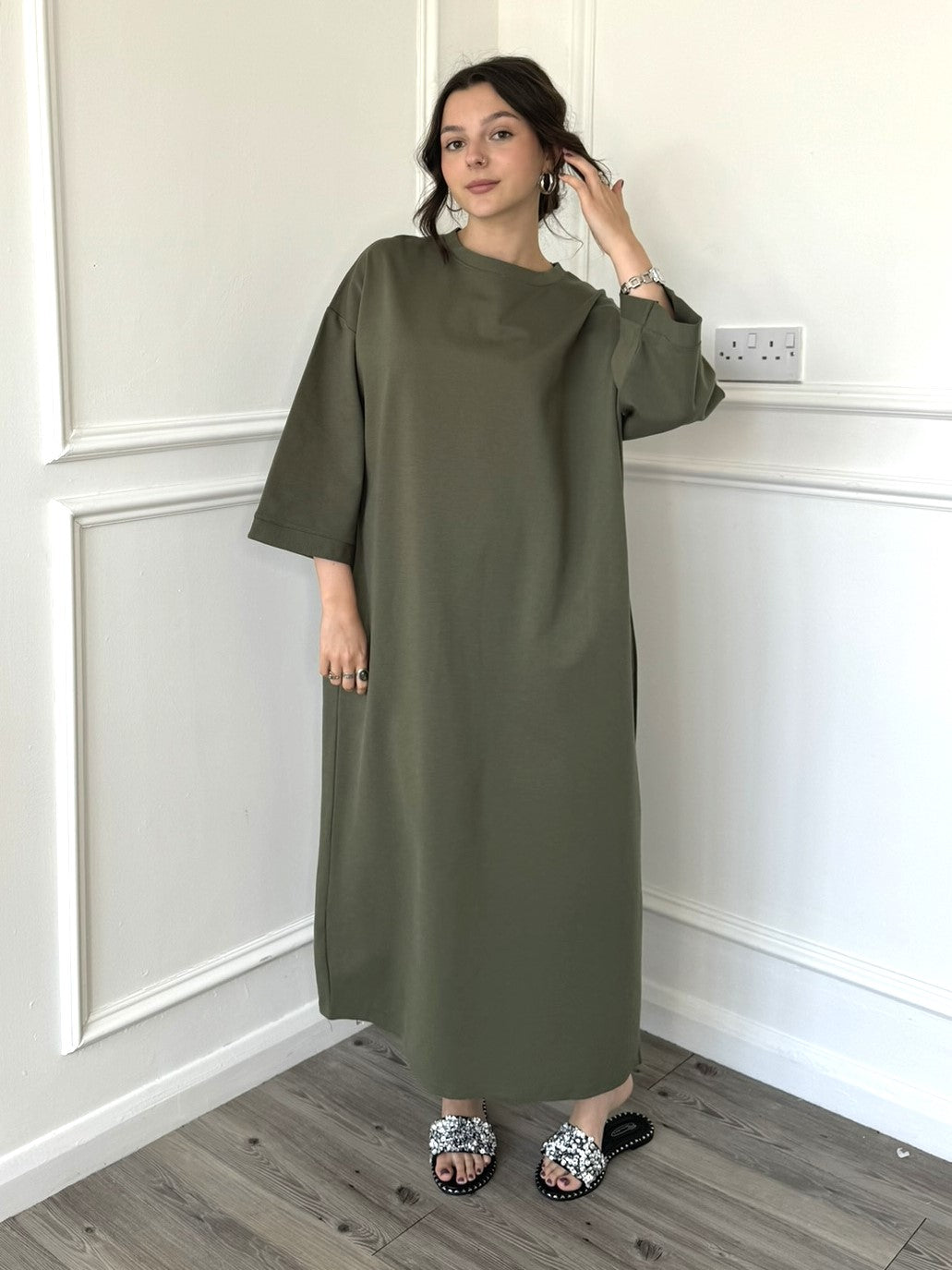 Nina Sweatshirt Dress - Khaki Green