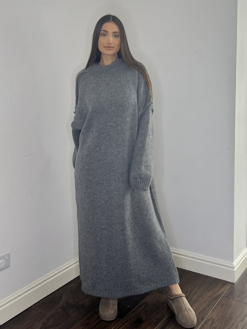 long grey jumper dress Riforla Womens Long Sleeve Turtleneck Sweater Dresses Knitted Bodycon Midi Jumper Dresses Dresses for Women Grey XL