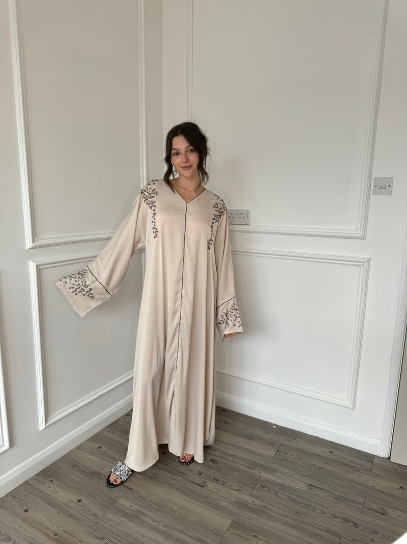 Nina Embroidered Abaya - Beige