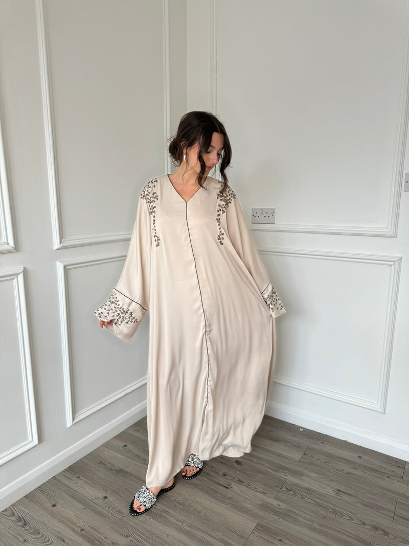 Nina Embroidered Abaya - Beige