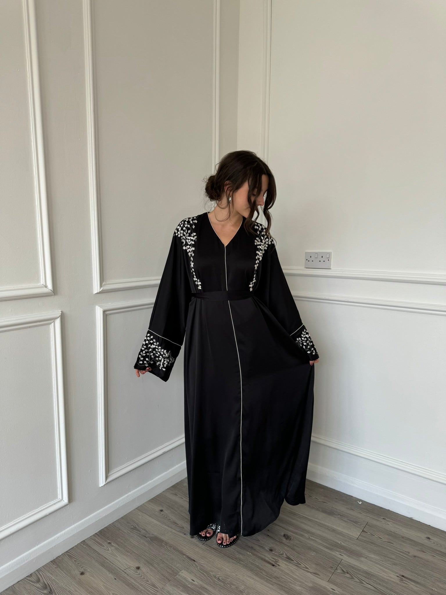 Nina Embroidered Abaya - Black