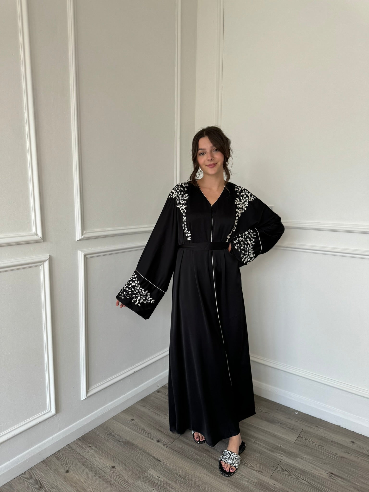 Nina Embroidered Abaya - Black