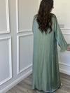 Shimmer Feather Cuff 3 Piece Abaya - Sage Green