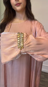 Jewelled Cuff Shimmer 3 Piece Abaya - Pink