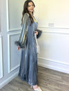 Shimmer Feather Cuff 3 Piece Abaya - Grey