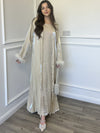 Shimmer Feather Cuff 3 Piece Abaya - Cream