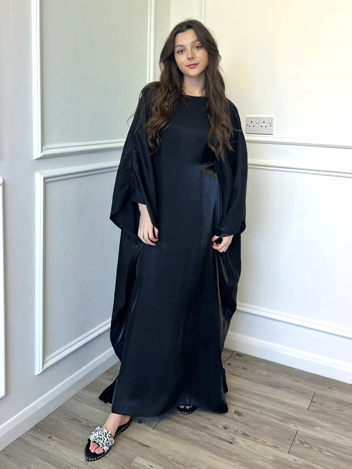 Maxi Black Butterfly Shimmer Holiday Kaftan Dress | Modest Clothing Femme Couture Maxi Black Butterfly Shimmer Holiday Kaftan Dress | Modest Clothing Femme Couture