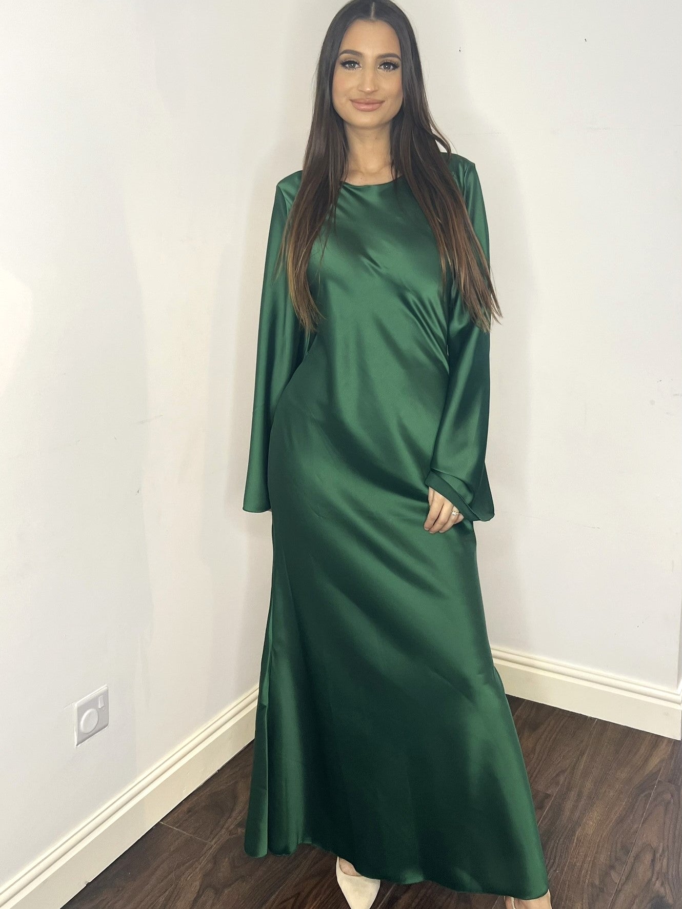Women's Maxi Emerald Green Satin Dress