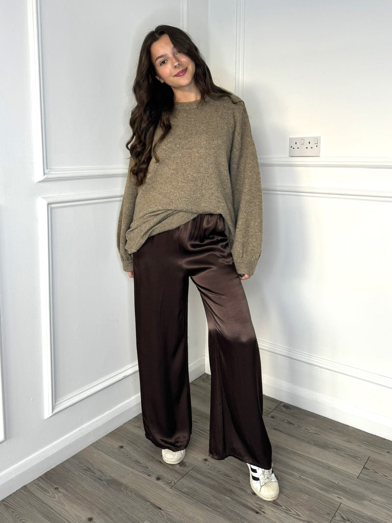 Heavy Satin Trousers - Chocolate Brown