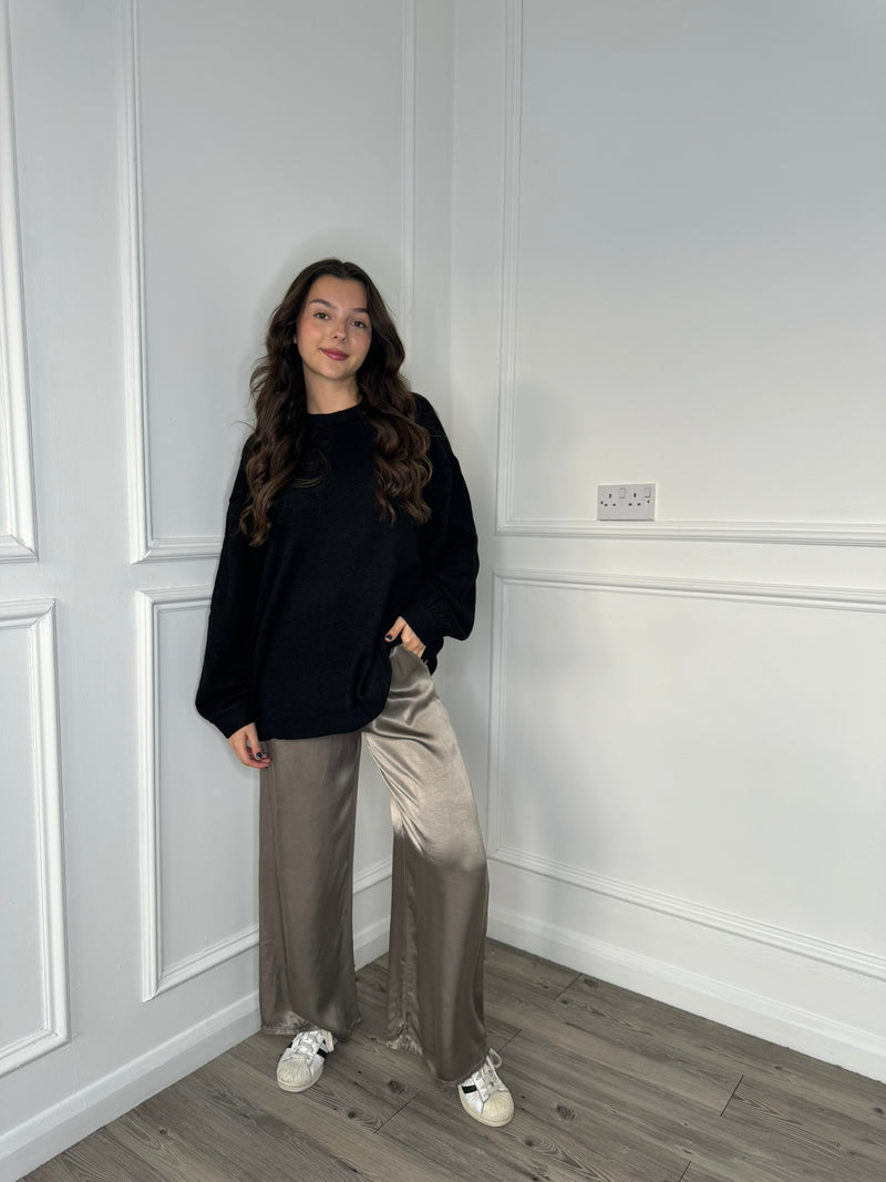 Heavy Satin Trousers - Taupe