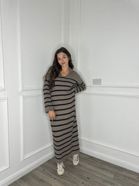 Alya Stripe Dress - Taupe