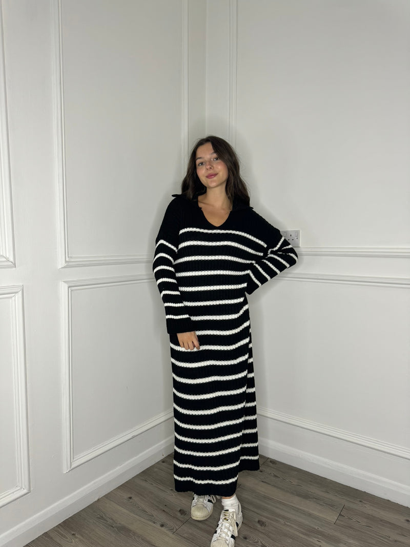 Alya Stripe Dress - Black