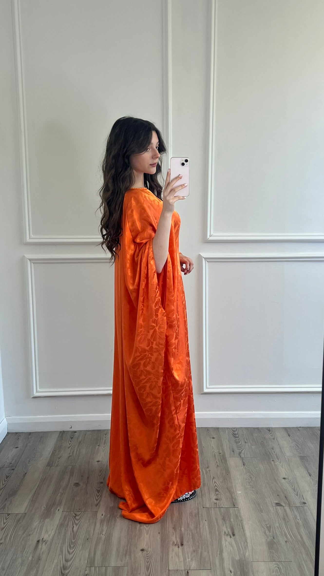 Leaf Print Kaftan Dress Orange