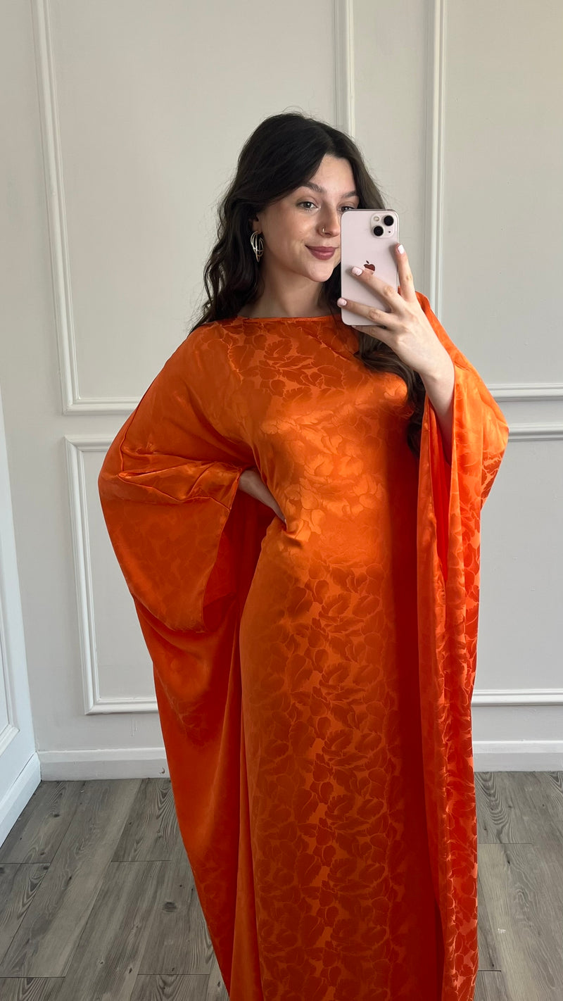 Leaf Print Kaftan Dress - Orange