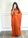 Leaf Print Kaftan Dress - Orange