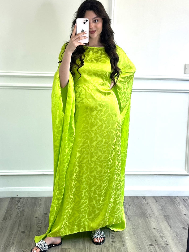 Leaf Print Kaftan Dress - Lime